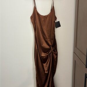 Elegant Brown Satin Dress